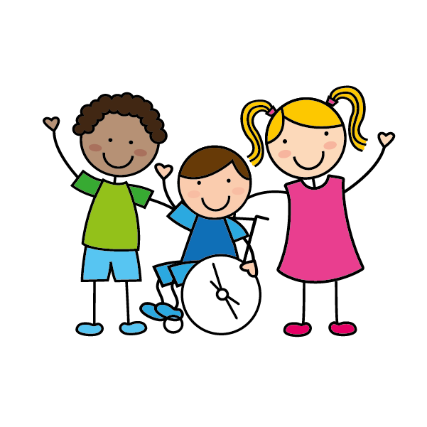 kita-moosweg-inklusiv-willkommen Gruppe von Kindergartenkindern kindlich gemalt